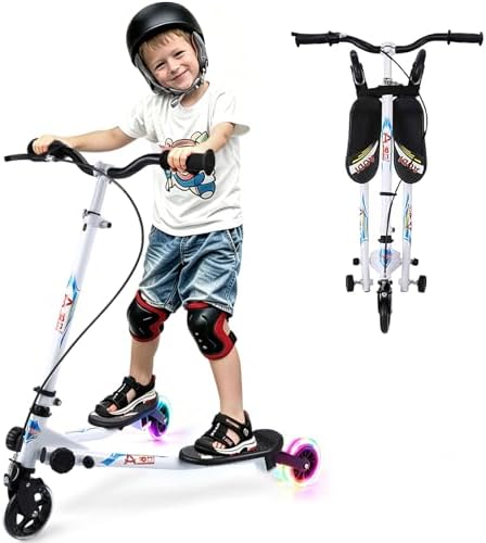 Swing Scooter for Kids, 3 Wheels Foldable Wiggle Kick Scooter Push Drifting with 4 Adjustable Handlebar & 2 Rear LED Wheel for Boys and Girls Ages 3-8