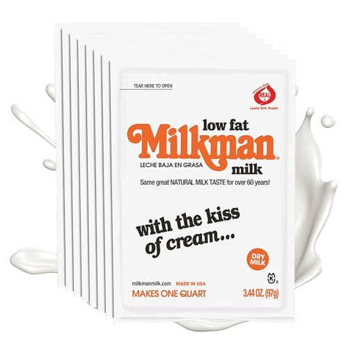 Milkman Low-Fat Milk - Instant Dry Milk Powder Packets - For Coffee, Baking, or Travel - Just Add Water, Makes One Quart - Classic, Natural Taste with the Kiss of Cream! (18 Pack)