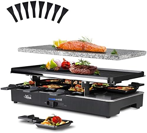 Artestia 1700W Raclette Electric Party Grill for 6–8 People | Korean BBQ Table Grill & Raclette Cheese Melting Grill, Nonstick & Granite Plates