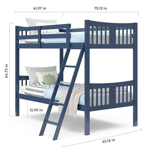 Storkcraft Caribou Twin-Over-Twin Bunk Bed, Navy | GREENGUARD Gold Certified, Wood Twin Bunk Beds for Kids Bedroom, Converts to 2 Individual Twin Beds, No Box Spring Required