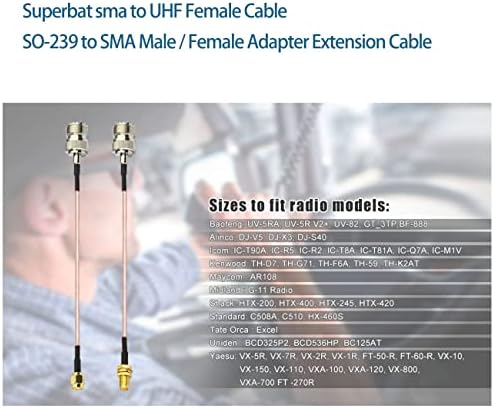 Superbat Coax UHF Female SO-239 to SMA Female Adapter Extension Cable RG316 12" for Baofeng CB Radio Handheld Walkie Talkie 2pcs