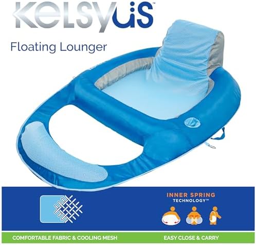Kelsyus Spring Float Pool Lounger Chair, Light Blue | Fast Inflation for Immediate Use During Travel, Fits Most Adults and Teens