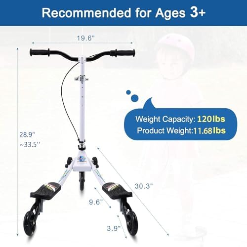 Swing Scooter for Kids, 3 Wheels Foldable Wiggle Kick Scooter Push Drifting with 4 Adjustable Handlebar & 2 Rear LED Wheel for Boys and Girls Ages 3-8