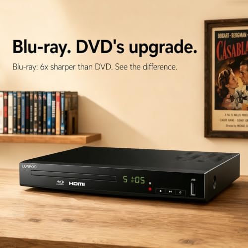 Blu Ray Player for TV, Full HD DVD Player HDMI with Dolby Digital TrueHD/DTS | Region A Blu-ray, Region Free DVD Disc, DVD Upscaling