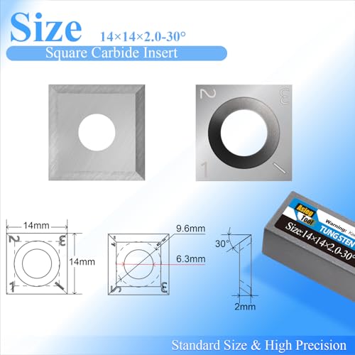 Asieg Tool 14 x 14 x 2mm-30° Carbide Inserts Cutters Knives Blades with Screws for Grizzly T21348 and Woodworking Spiral Helical Planer Head 10pcs