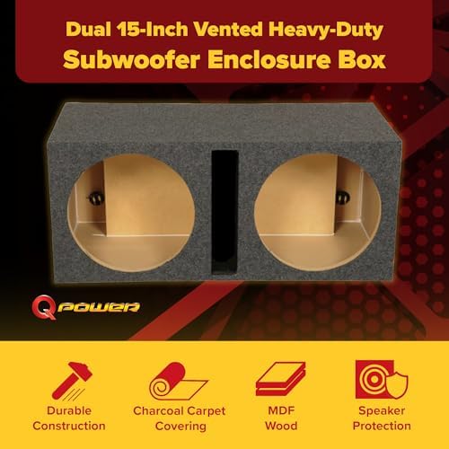 QPower QSMBASS15 Dual 15" Carpet Subwoofer Sub Box Sealed Speaker Enclosure