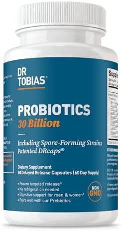Dr. Tobias Probiotics 30 Billion CFU 30 Capsules | Gut Health Support | Daily Digestive Support | 10 Probiotic Strains | Targeted Release Probiotics for Women & Men | Shelf Stable | 30 Servings