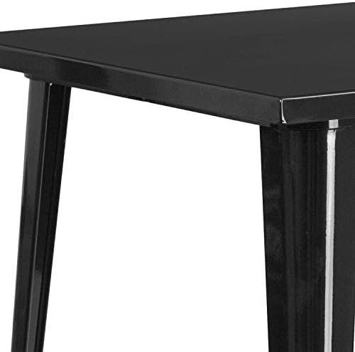 EMMA + OLIVER 31.5" Sq Black Metal Bar Height Table | Commercial Grade, Indoor/Outdoor Use, Bar Height