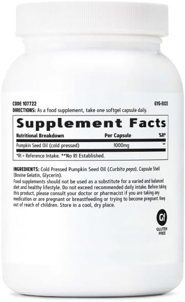 GNC Pumpkin Seed Oil 1000mg Supplement, Supports Prostate Health, 100 Servings