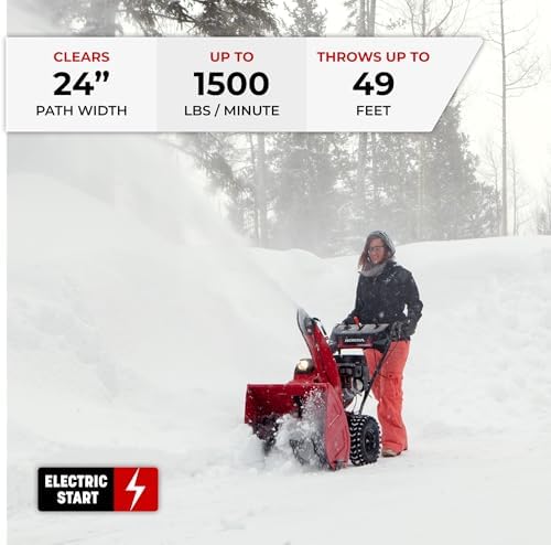 Honda HSS724 23.8-Inch Two Stage Snow Blower (HSS724AAWD) | Electric Start, Pneumatic Sure-Grip Tires, Clears Up to 1500 Pounds per Minute