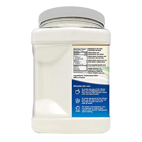 Non Fat Dry Milk Powder - 3 Pounds / 1.36 Kilo Jar (42+ Servings) - Proudly Made in America - Healthy Nourishing Essentials by Green Heights
