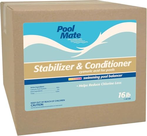 Pool Mate 4-Pounds Premium Pool Stabilizer and Conditioner | Chlorine Stabilizer, Concentrated Cyanuric Acid for Pools, Helps Chlorine Last Longer, 6oz raises CYA 10ppm per 5,000 gallons