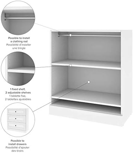 Bestar Versatile Small Closet Organizer, 36-inch White Wardrobe for Bedroom, Mudroom, Entryway, or Kitchen Pantry