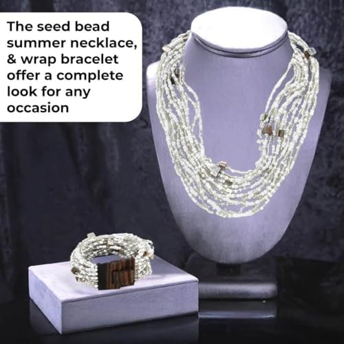 Shop LC Seed Bead Necklace Bracelet Set Boho Jewelry for Women | Multi Layered Boho, Wooden Clasp, 18 Inch Necklace, Stretchable Bracelet