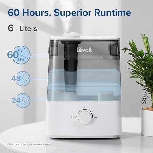 Levoit Humidifiers for Bedroom Large Room, 6L, 60H Runtime, 26dB, Smart App