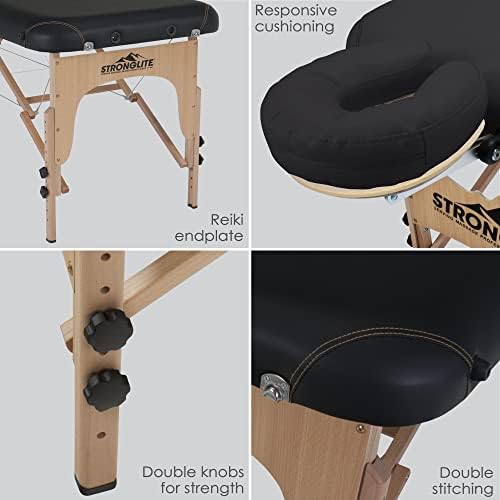 STRONGLITE Portable Massage Table Package Shasta - All-In-One Treatment Bed w/ Adjustable Face Cradle, Pillow & Carrying Case, Black