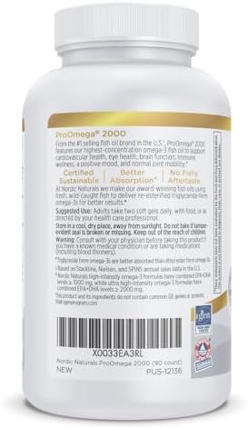 Nordic Naturals ProOmega-3, 2150 mg, EPA & DHA Fish Oil, Lemon - 120 Count | Ultra high-potency EPA & DHA fish oil supports brain, heart, eye & immune health. 2150 mg omega-3. Non-GMO. 60 servings