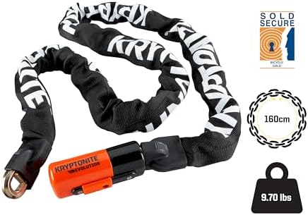 Kryptonite 1016 Evolution 9.7 Pound Integrated Bike Chain - 5.25 ft Long 10mm Steel Chain with Keys for Bicycles, E-Bikes, Motorcycles
