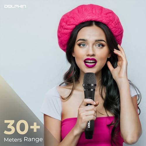 Dolphin MCX21 UHF Wireless Microphone, 2X Rechargeable Karaoke Mic | Full Metal Design, High-Sensitivity Audio, Clear Vocal Pickup, Long Range