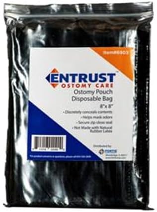 Ostomy pouch disposable bag 8"x8" by Fortis Entrust (60 bags in 1 pack)