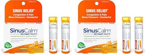 Boiron SinusCalm Pellets for Sinus Pain Relief, Runny Nose, Congestion, Sinus Pressure, Headache - 2 Count (160 Pellets)
