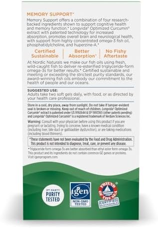 Nordic Naturals Memory Support with Curcumin - 60 Soft Gels - 1000 mg Omega-3 + 400 mg Optimized Curcumin - Memory