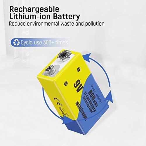 9v Rechargeable Batteries, Lithium-ion 9 Volt Battery Capacity 800mAh 7200mWh,3 Pack with Quick Charger