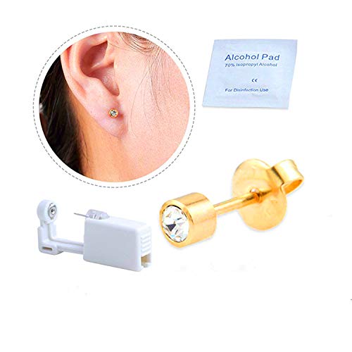 XUKEKOY 2 Pack Self Ear Piercing Gun Earring Disposable Piercing Kit No Pain Easy Use Ear Piercing Gun Kit Tool with Stud (Wihte Gold)