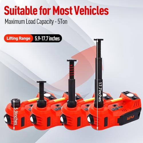 Trihelper Electric Car Jack 5 Ton 12V Floor Jack Hydraulic Jack Stand Car Lift Jack with Integrated Tire Pump for SUV Truck Sedan Vehicle Roadside