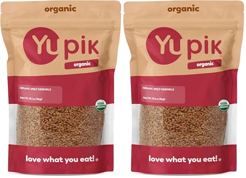 Yupik Organic Spelt Kernels, 2.2 lb (35.2 oz), Non-GMO, Kosher, Vegan, Raw Hulled Grains, Unsalted, Source of Fiber, Ideal for Baking & Cooking