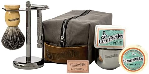 Gentleman Jon Deluxe Vintage Shaving Kit - 8pc Men's Safety Razor Gift Set