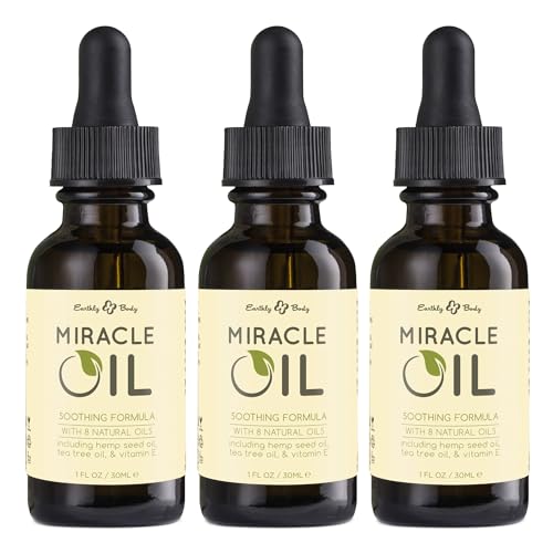 Earthly Body Miracle Oil, 1 fl. oz. - 3 Pack - 100% Natural Tea Tree Oil, Hemp Seed Oil & Vitamin E - Moisturizer, Calms Skin Irritations, Helps Smooth Wrinkles - Gluten Free, 100% Vegan