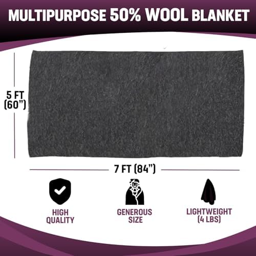 Kemp USA Wool Blanket 60 x 84 Inch Fire Retardant Military Survival Camping