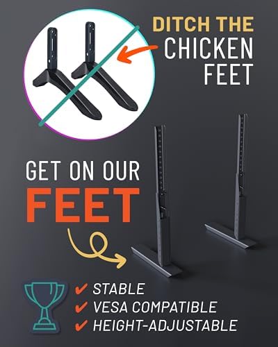 ECHOGEAR Universal TV Stand - Fits 49” to 77” TVs up to 100lbs - Adjustable Height & Wobble-Free Design - Flat Base Compatible with Soundbars