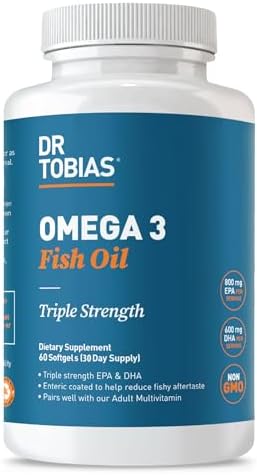 Dr. Tobias Omega 3 Fish Oil 2000mg Triple Strength | 180 Softgels | Heart, Brain & Joint Support | 2,000 mg Fish Oil | 800 mg EPA + 600 mg DHA | Delayed Release Omega 3 Supplement | 90 Servings