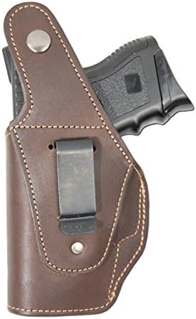 New Barsony Brown Leather OWB Belt Clip Holster for Compact, Sub Compact 9mm 40 45