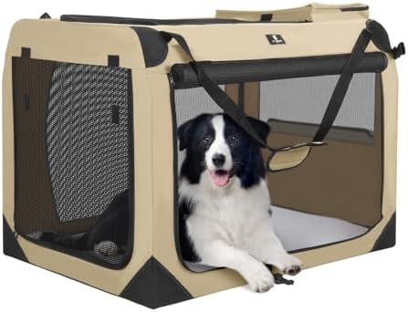 X-ZONE PET Dog Crate 3-Door Kennel, Collapsible Portable Soft Sided Pet Carriers for Indoor & Outdoor, Multiple (32-Inch, Carbon Black)