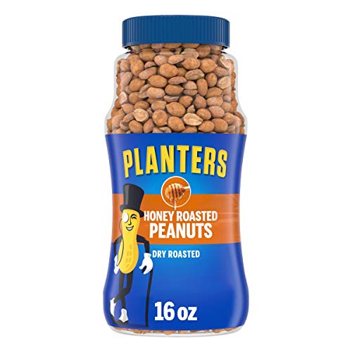 PLANTERS Honey Roasted Peanuts, Plant Based Protein Snacks, 16 Oz (1 Ct) | Roasted Sweet & Salty Nuts. Kosher. Resealable Jar. Snacks for Adults. Party Mix, Party Snacks