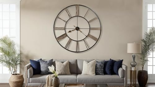 Howard Miller Postema Gallery Wall Clock | Wrought Iron Black Finish | Oversized Analog Clock with Roman Numerals | Quartz Movement | for Bedroom