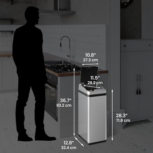 iTouchless 13 Gallon and 2.5 Gallon Automatic Touchless Sensor Kitchen Cans with Odor Control System, Includes 1 Waterproof Reusable “TRASH” Vinyl Sticker, Stainless Steel/02 Gal and 03 Gal