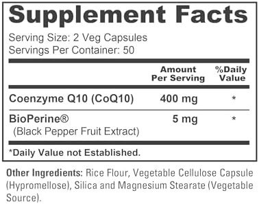 NusaPure CoQ10 400mg, Non-GMO, Vegan, 100 Veggie Capsules - 50 Servings