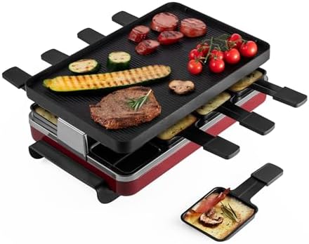 Swissmar Classic 8-Person Raclette Party Grill - Indoor Electric Grill & Griller with Reversible Cast Iron Grill Plate/Crepe Top - Anthracite Black