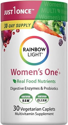 Rainbow Light Womens Multivitamin One + | 60 Caplets | Supports Energy & Antioxidant Health | Real Food Nutrients, Digestive Enzymes & Probiotics