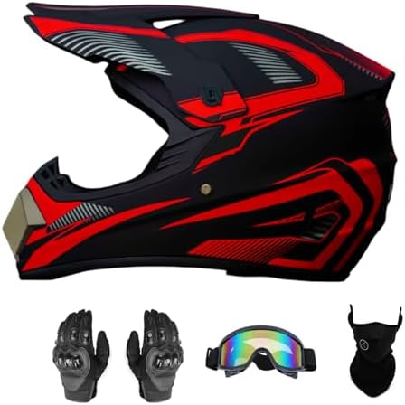 Motocross Offroad Helmet Dirt Bike Helmet BMX MX ATV Helmet Full Face Motorcycle Helmet with Gloves Goggles Mask for Unisex Adult Youth DOT/FMVSS
