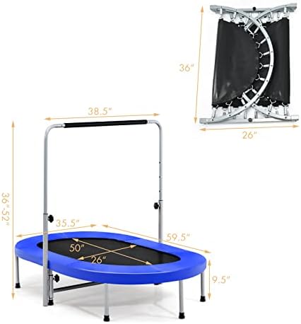 Giantex Mini Trampoline, 2 Persons Foldable Fitness Trampoline w/ 5 Levels Height Adjustable Handle, Max Load 330LBS