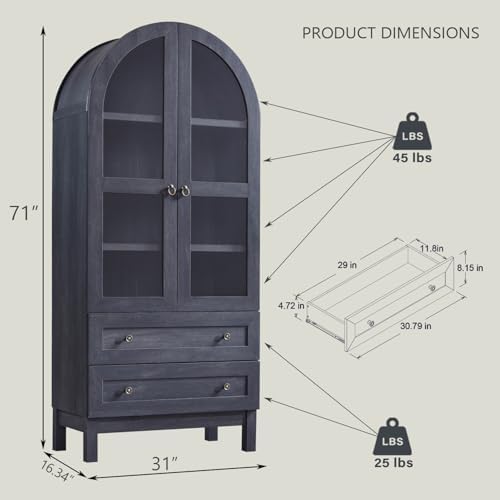 IFGET 71" Tall Arched Kitchen Pantry, Modern Farmhouse Wood Kitchens Storage Cabinets with 2 Large Drawers and Adjustable Shelves, Versatile Cupboard for Kitchen, Dining Room, Bathroom, Natrual