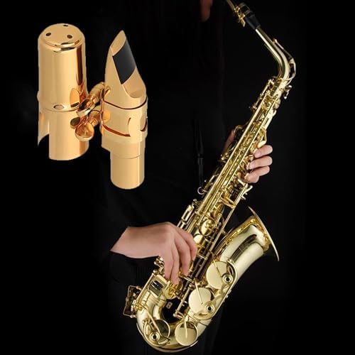Yibuy Gold Plated Brass B-flat Tenor Saxophone Sax Mouthpiece with Cap Ligature 7#