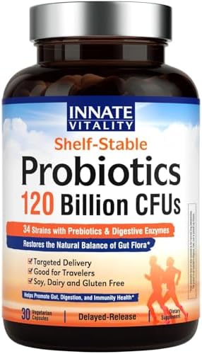 Innate Vitality Probiotics 120 Billion CFUs for Men & Women, 34 Strains with Prebiotics & Digestive Enzymes, Immune & Digestive Health