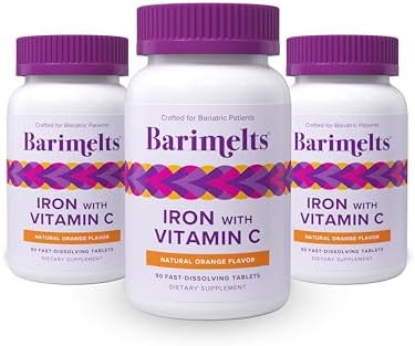 Barimelts Iron with Vitamin C, 90 Fast-Dissolving Tablets (1-Month Supply), Sugar-Free Bariatric Iron Supplement for Women, Natural Orange Flavor​