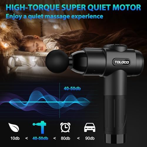 TOLOCO Massage Gun, Deep Tissue Back Massage for Athletes for Pain Relief, Percussion Massager with 10 Massages Heads & Silent Brushless Motor